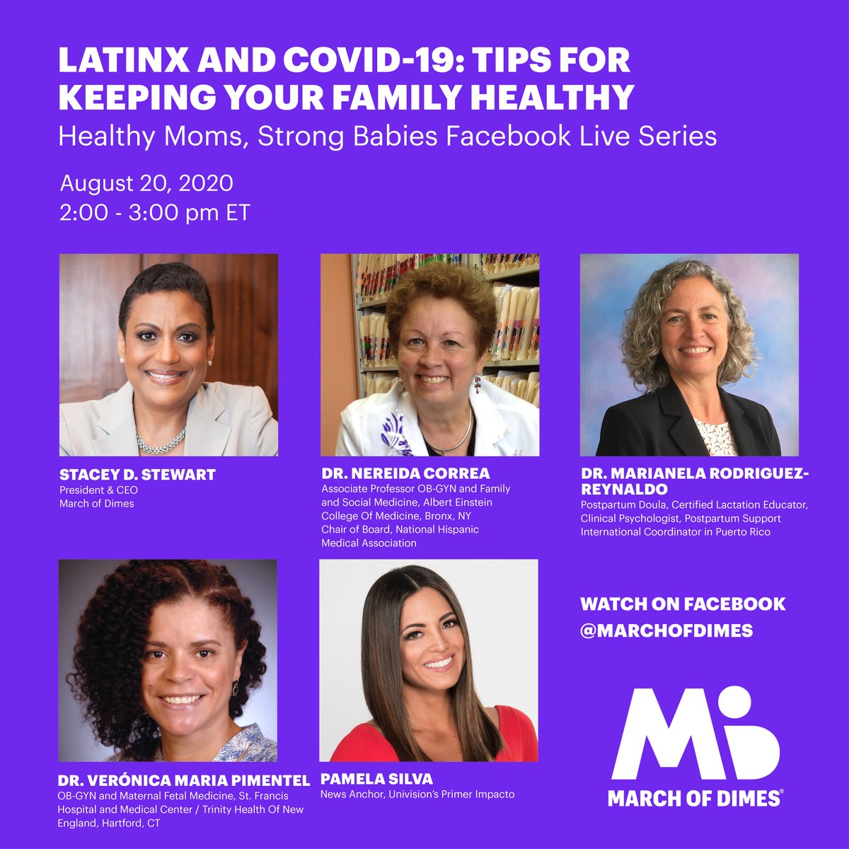 Tune in on Thursday, August 20th at 11am PST for the next Healthy Moms, Strong Babies Facebook Live event: “Latinx and COVID-19: Tips for Keeping Your Family Healthy.” Visit the <a href="/marchofdimes/">March of Dimes</a> Facebook page to watch and join in the conversation.