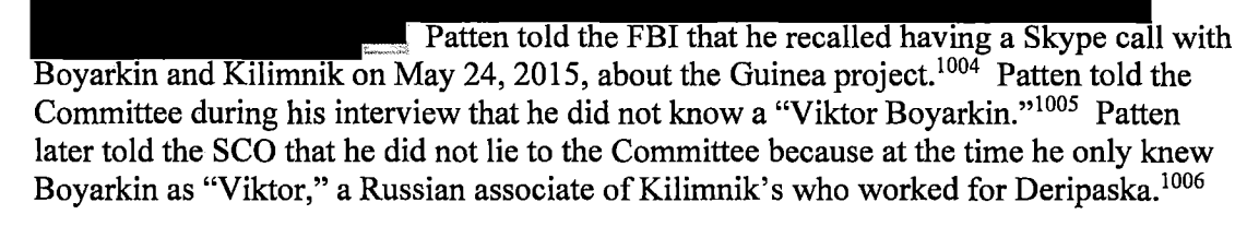 It was clear from Sam Patten's plea he was referred for false statements about something other than he was charged for (straw donations). This suggests it was about denying ties with Boyarkin.