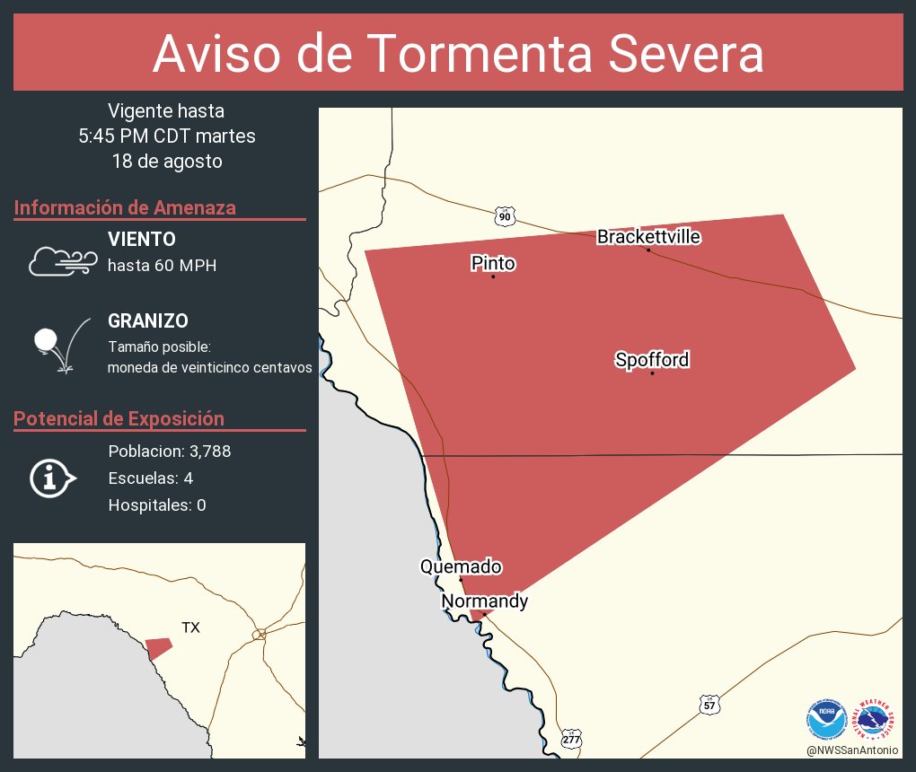 Aviso de Tormenta Severa incluye Brackettville TX, Fort Clark Springs