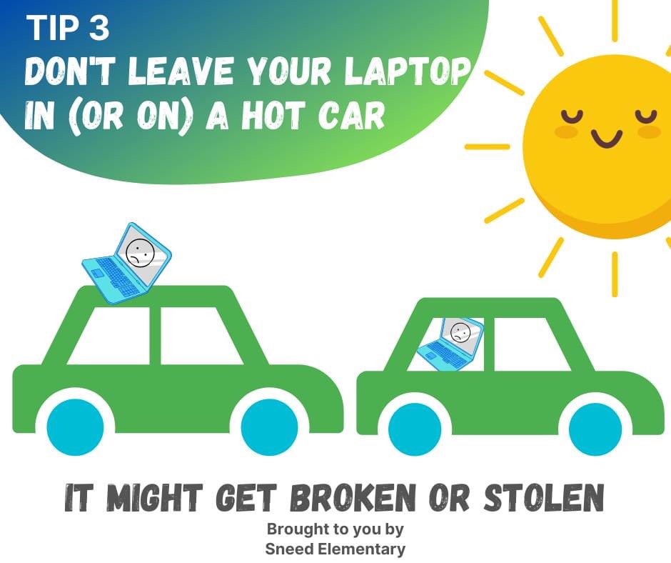 Don’t leave laptops, children, or pets in or on a hot car.  #edtech  #DistanceLearning  @AliefISD  @AliefTech