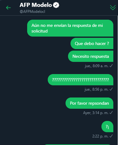 AYERLINILIANA's tweet photo. @AFPModelocl respondan quie respuesta de mi solicitud https://t.co/zJ1xbibOJh