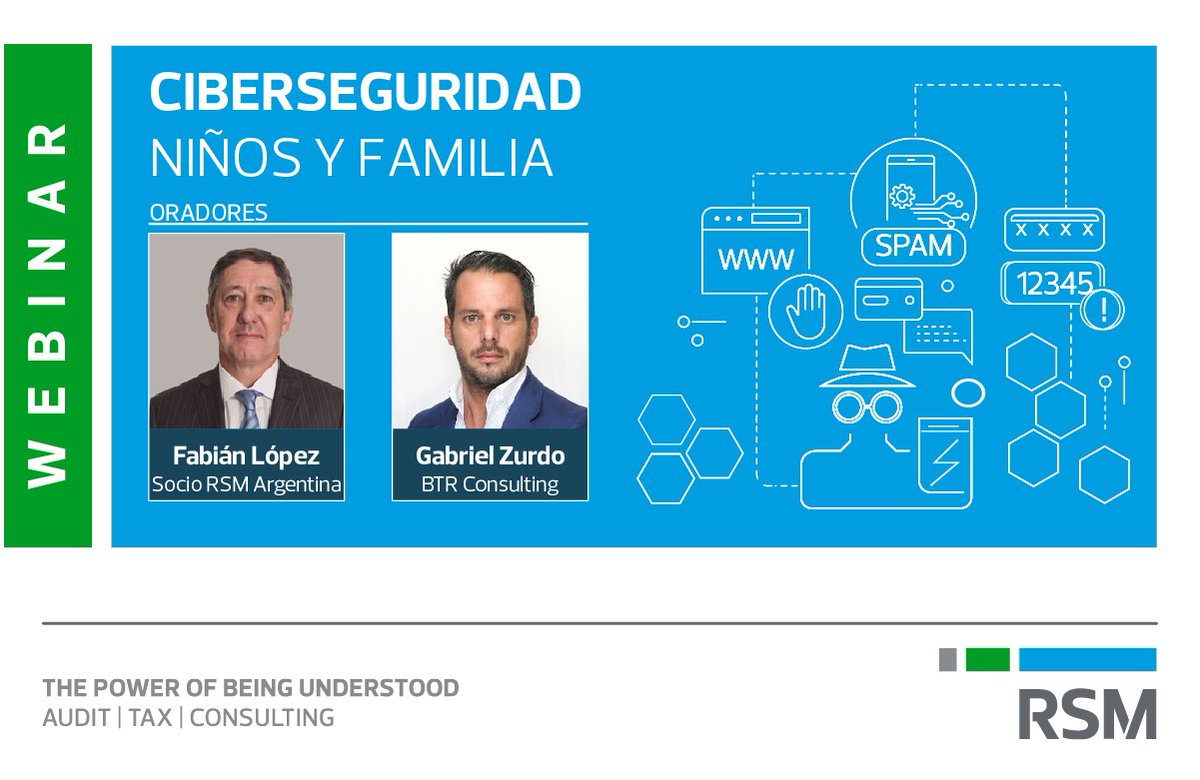 RSMARgentina's tweet photo. Este jueves a las 16 realizaremos una nueva edición de nuestro ciclo de #webinars para abordar cuestiones relacionadas a los niños y la ciberseguridad.

Aún hay tiempo para inscribirse en https://t.co/LDlj7lm8Pu @BTRConsulting https://t.co/SyaWpM0HmP