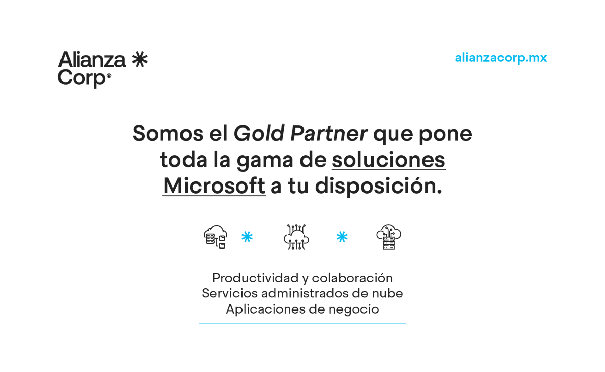 AlianzaCorp's tweet photo. #AlianzaCorp ayudará a que todos tus objetivos de negocio se cumplan.
Encuentra las nubes de productividad y colaboración, servicios cloud y aplicaciones de negocio con nosotros, tu #ITCoach.
Si quieres saber más, contáctanos por correo electrónico en info@alianzacorp.mx https://t.co/2ykCNzgsF4