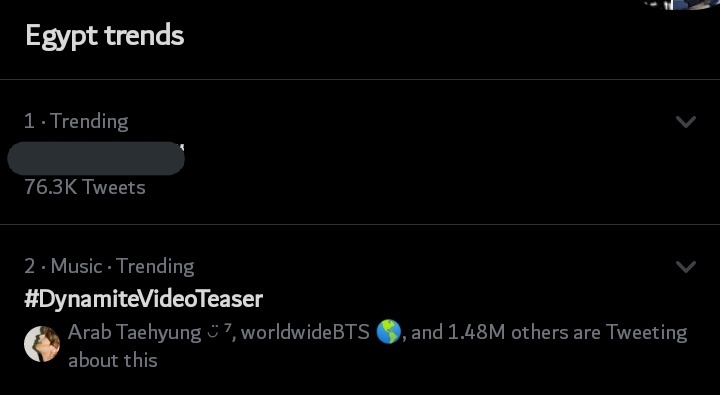 jungkookegypt1_'s tweet photo. 🐰معلومه||18.08.20||
لا يزال هاشتاج #DynamiteVideoTeaser محتل المركز الثاني في التريند المصري💘
#HTVHottest BTS @BTS_twt
#JUNGKOOK #정국 https://t.co/ezvm1jRN23