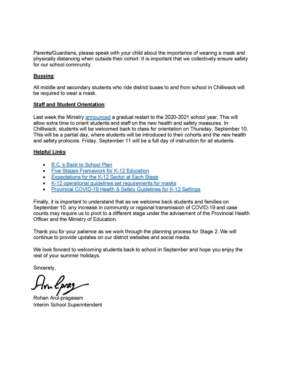 Please see the letter regarding School Startup <a href="/ChilliwackSD33/">Chilliwack Sch.Dist.</a> for September @ bit.ly/2EcqXyg- more detailed school info published on school websites on August 26. Enjoy the rest of your summer holidays #sd33learns