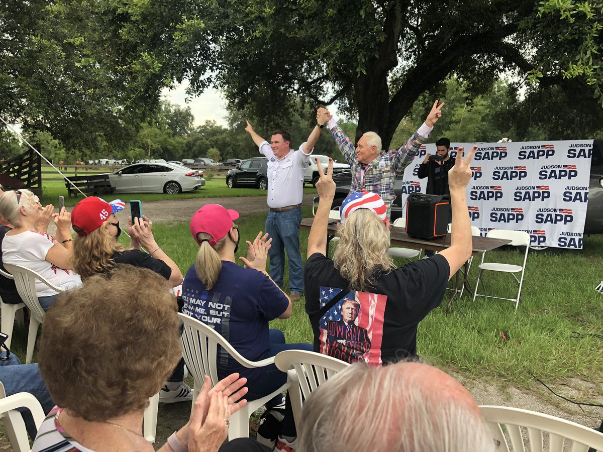 JudsonSapp's tweet photo. I appreciate my friend Roger Stone coming up to campaign with me in Florida’a 3rd Congressional District. So great to see so many patriots at my events!  #JoinJudson #TrumpRepublican https://t.co/014qyHhbbC