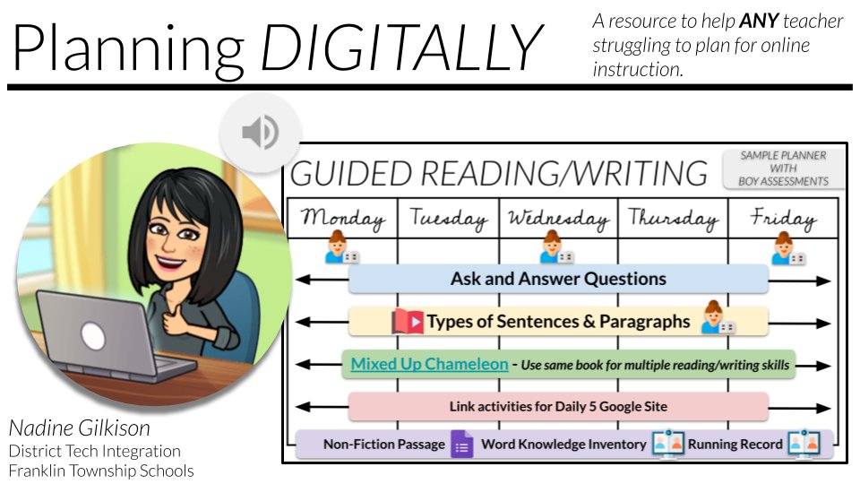 nadinegilkison's tweet photo. Planning Digitally- template and video of how to see an overview of transferring what you do in the physical classroom to an online environment. #hyperdocs #iste #googleei #nyc19 https://t.co/OEwDVmuZpt  https://t.co/yfF9Op6xEl https://t.co/tsZNaP6lY2