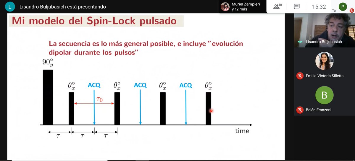 NMRLabCordoba's tweet image. Tremendous seminar today by @BuljubasichL on &apos;pulsed spin-locking sequences&apos; at our group-meeting. Thank you Lichi for such an inspiring presentation! #NMR #SpinDynamics