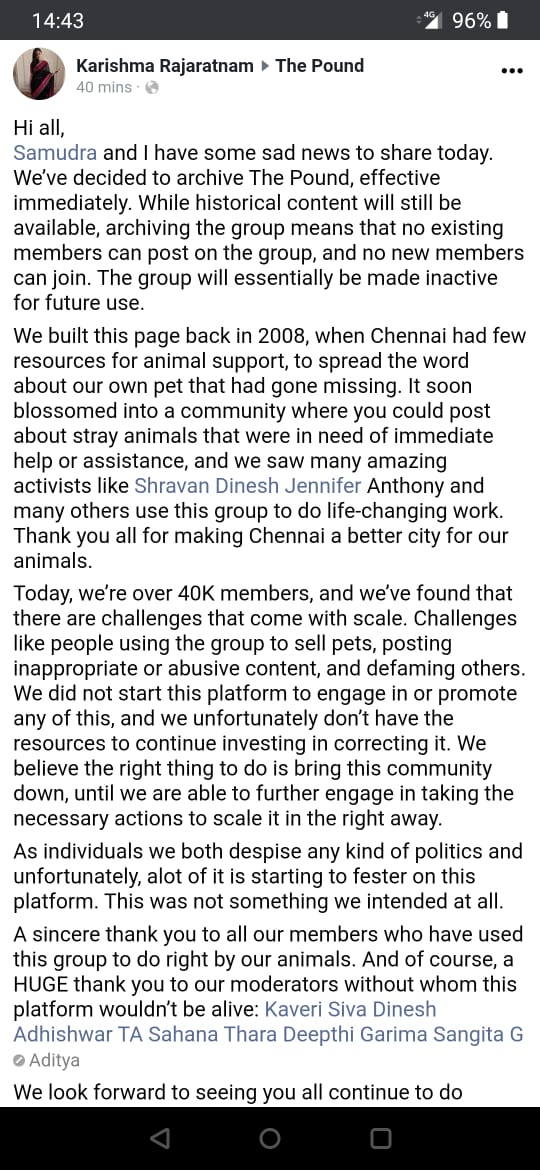 We tweeted about this page on the 17th of August at 00:00 p.m. The very next day, there was a post of the Pound admins, stating that they are going to shut down the Pound page with 40,000 followers.