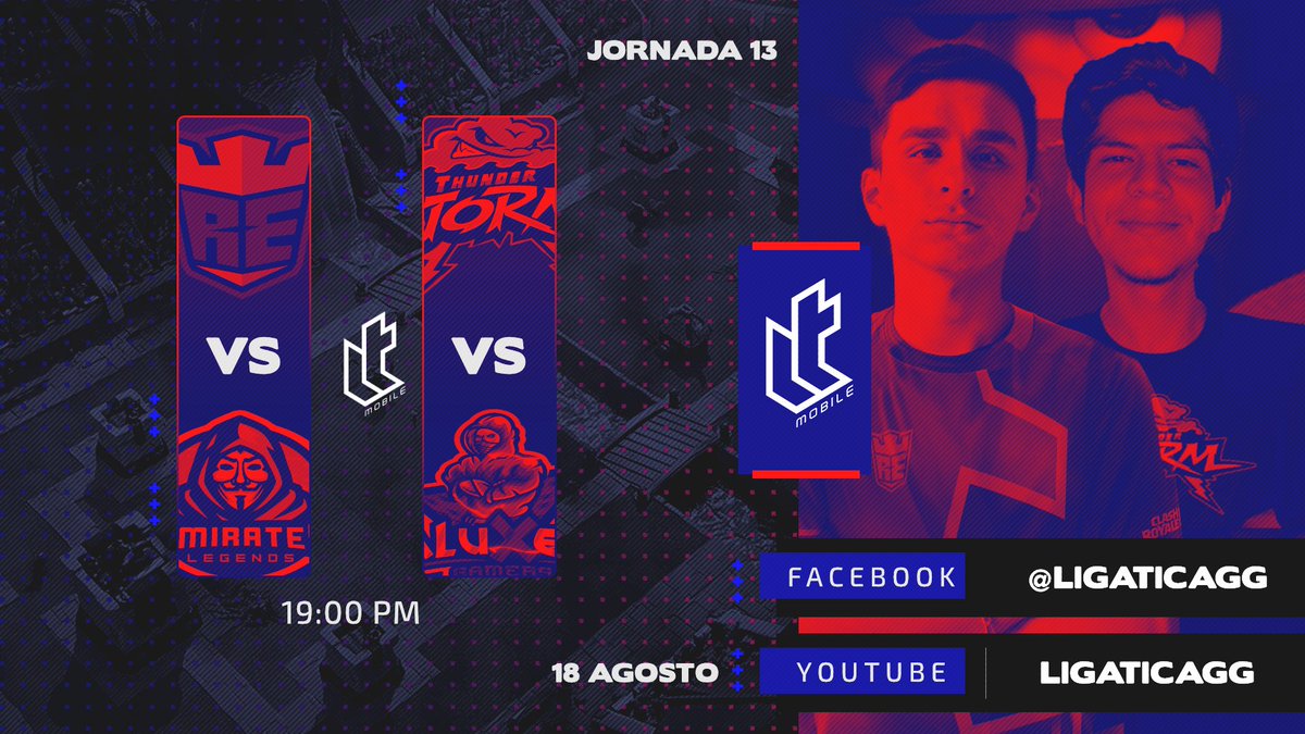 LIGA TICA MOBILE (@ligaticagg) on Twitter photo ‼️ #LTM | J13 ‼️
❕Partido 1️⃣
🟦 <a href="/Red_EmpireGG/">Red Empire</a>
🆚
🟥 <a href="/EmiratesLegends/">Emirates Legends</a>
❕Partido 2️⃣
🟦 @CrThunderstorm
🆚
🟥 <a href="/AluXesGamers/">Alejandro Valerio Espinoza</a>
¡No te podes perder estos partidazos!
📅| 18/08
⏰| 19:00 🇨🇷
📺| YT: bit.ly/2ABBvoK
📺| FB: bit.ly/3bPoPYm
#LTM #LTM5 ‼️ #LTM | J13 ‼️
❕Partido 1️⃣
🟦 <a href="/Red_EmpireGG/">Red Empire</a>
🆚
🟥 <a href="/EmiratesLegends/">Emirates Legends</a>
❕Partido 2️⃣
🟦 @CrThunderstorm
🆚
🟥 <a href="/AluXesGamers/">Alejandro Valerio Espinoza</a>
¡No te podes perder estos partidazos!
📅| 18/08
⏰| 19:00 🇨🇷
📺| YT: bit.ly/2ABBvoK
📺| FB: bit.ly/3bPoPYm
#LTM #LTM5