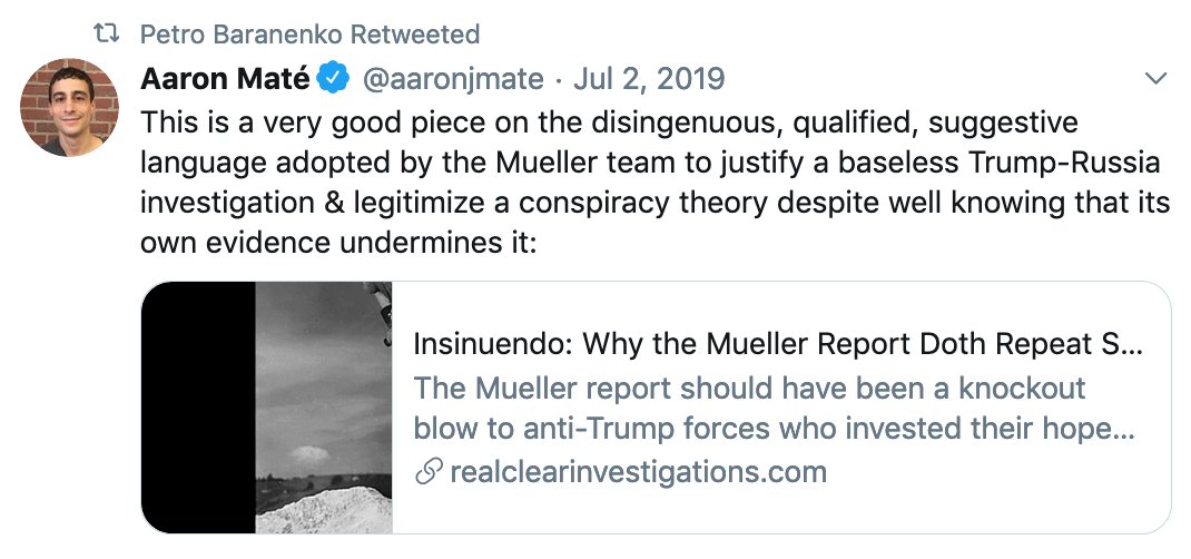 I think we found his fav-fav. The Russian intelligence officer who collaborated with Manafort apparently agrees that there wasn't a big influence operation and that Manafort probably wasn't involved in anything dirty... there are so many of these...