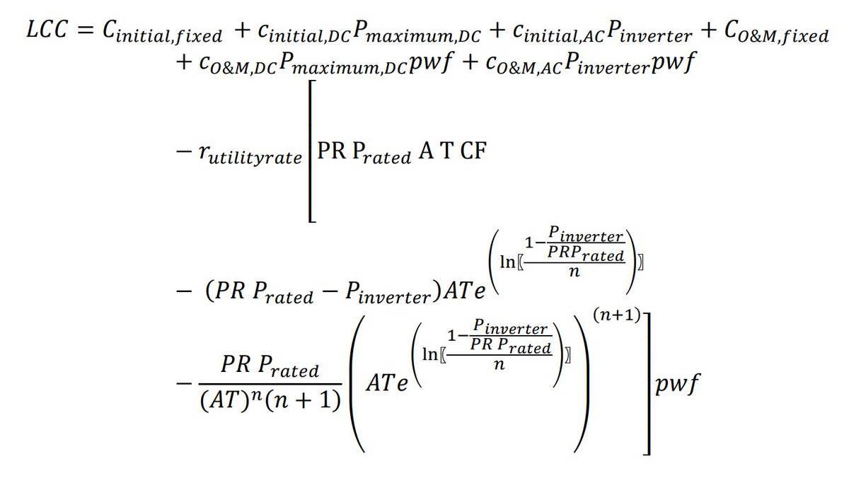 SolarInMASS's tweet image. Here&apos;s the cool equation.

Be real nice if @HelioscopePDX or #PVSyst integrated an equation like this. @EnergyToolbase has it in their system relative to electricity bills, demand, energy storage, etc.

thank you @NREL