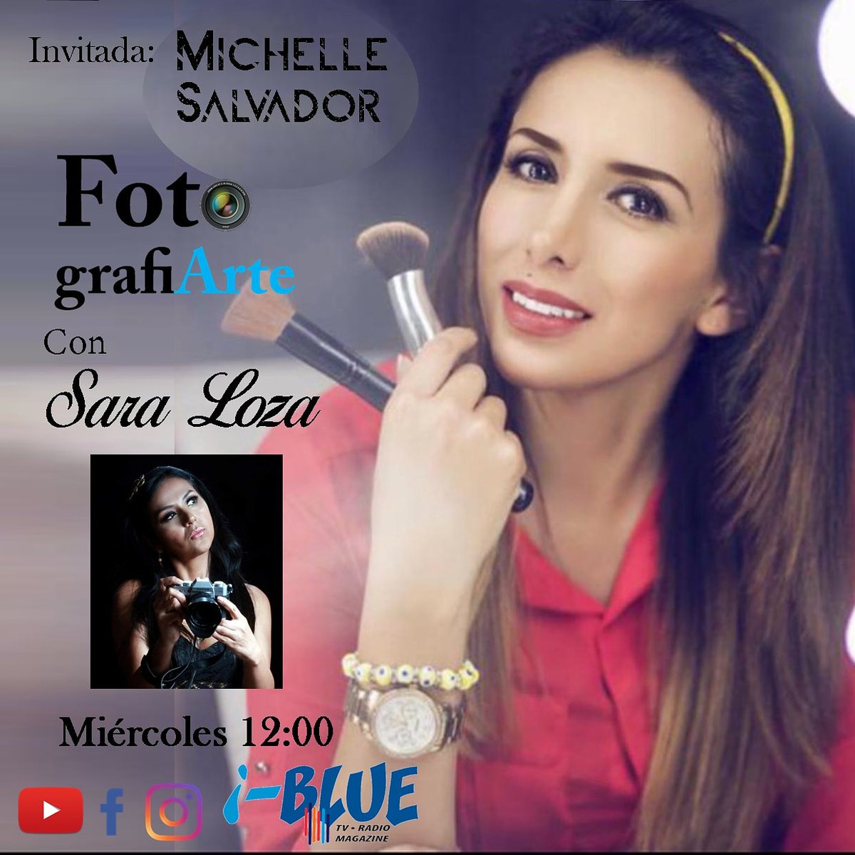 IBlueRadioec's tweet photo. Mañana tendremos a Michelle Salvador maquilladora para hablar sobre maquillaje para fotografía de día en exteriores
 FotografiArte bajo la dirección de Sara Loza 
Los miércoles a las 12 del mediodía 
Youtube i blue tv
Facebook i blue radio
Instagram @iblueradio.ec https://t.co/Vwb4ZxyFcV