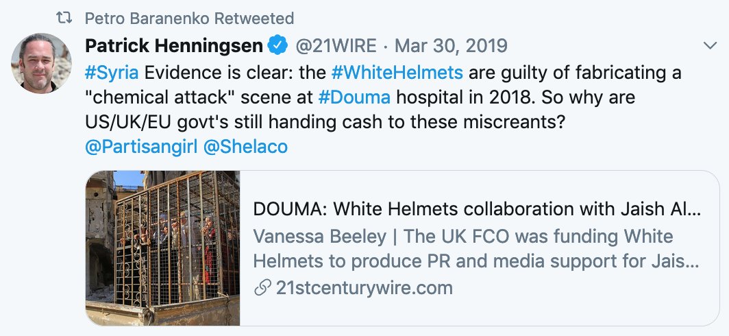 Remember, if you think that Russian intelligence is supporting efforts to downplay their efforts or operationalize illiberal left-wing resentment, you're a McCarthyite. Just remember that. But what's all this about the White Helmets?
