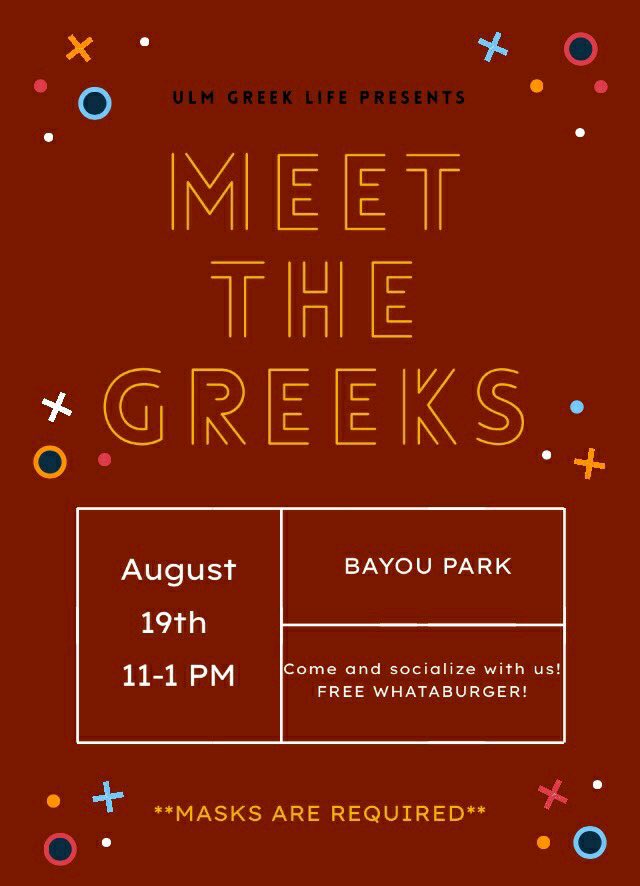 Meet the Greeks out in Bayou Park tomorrow for free Whataburger!!