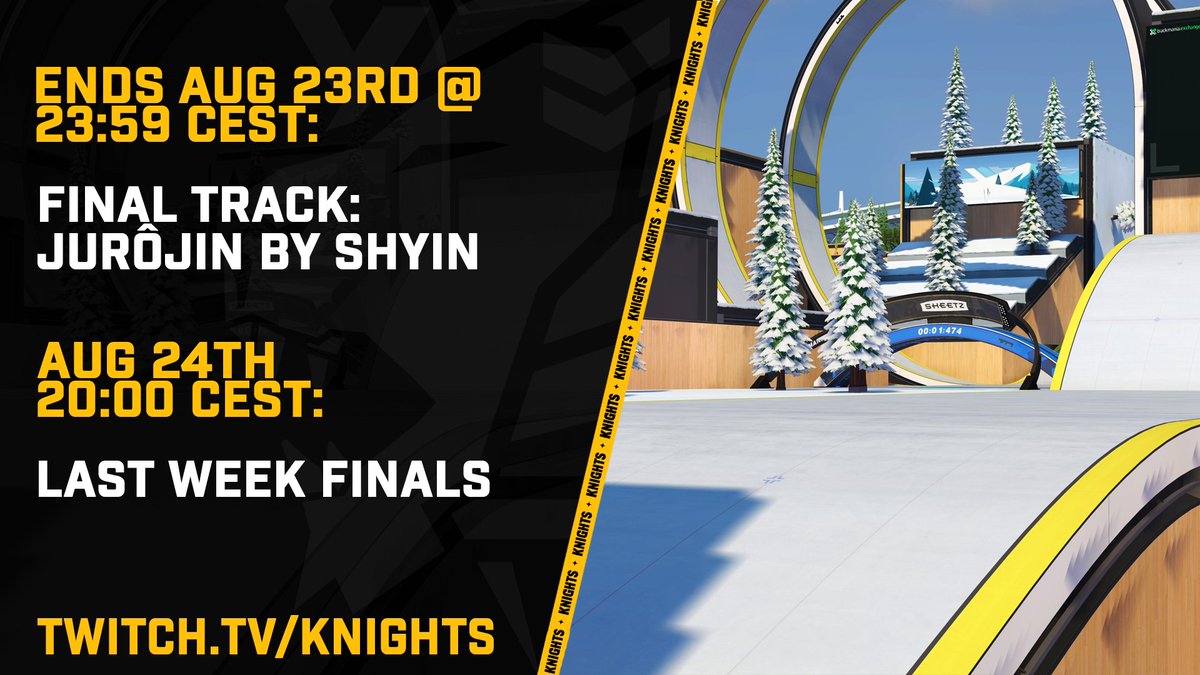 KnightsGG's tweet photo. Get. Your. Times. In. 👏

This is the final #KnightsVision map winner and next week will be our sixth and final week in #PKARC so don't miss your chance to qualify and play!

Maybe you'll get lucky on Jurôjin? 🤞 https://t.co/N56WhmcxHB