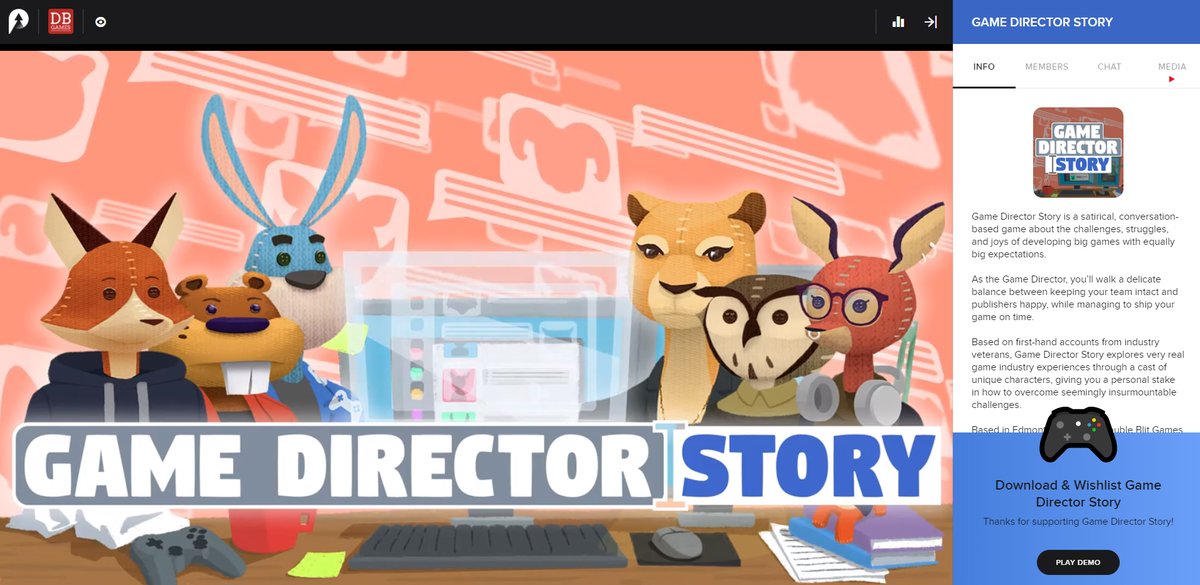 DoubleBlit's tweet photo. We're on the @devcom_conf virtual show floor showing off #GameDirectorStory!
Catch us until August 30th, and if you're not attending, snag the demo: https://t.co/dHkhC6FIED
#GameDirectorStory #gamedev #indiedev #devcom2020 https://t.co/f2UKPTsVvj