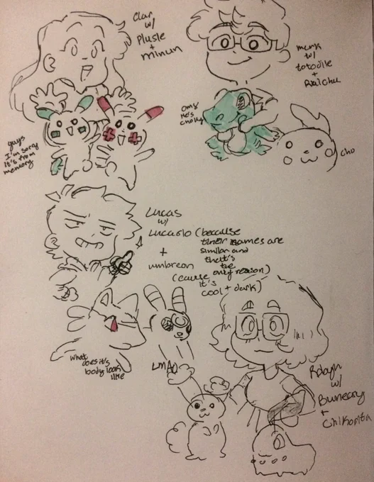 Random oc doodles from my sketch book that I have touched in months. I can't draw pokemon from memory 