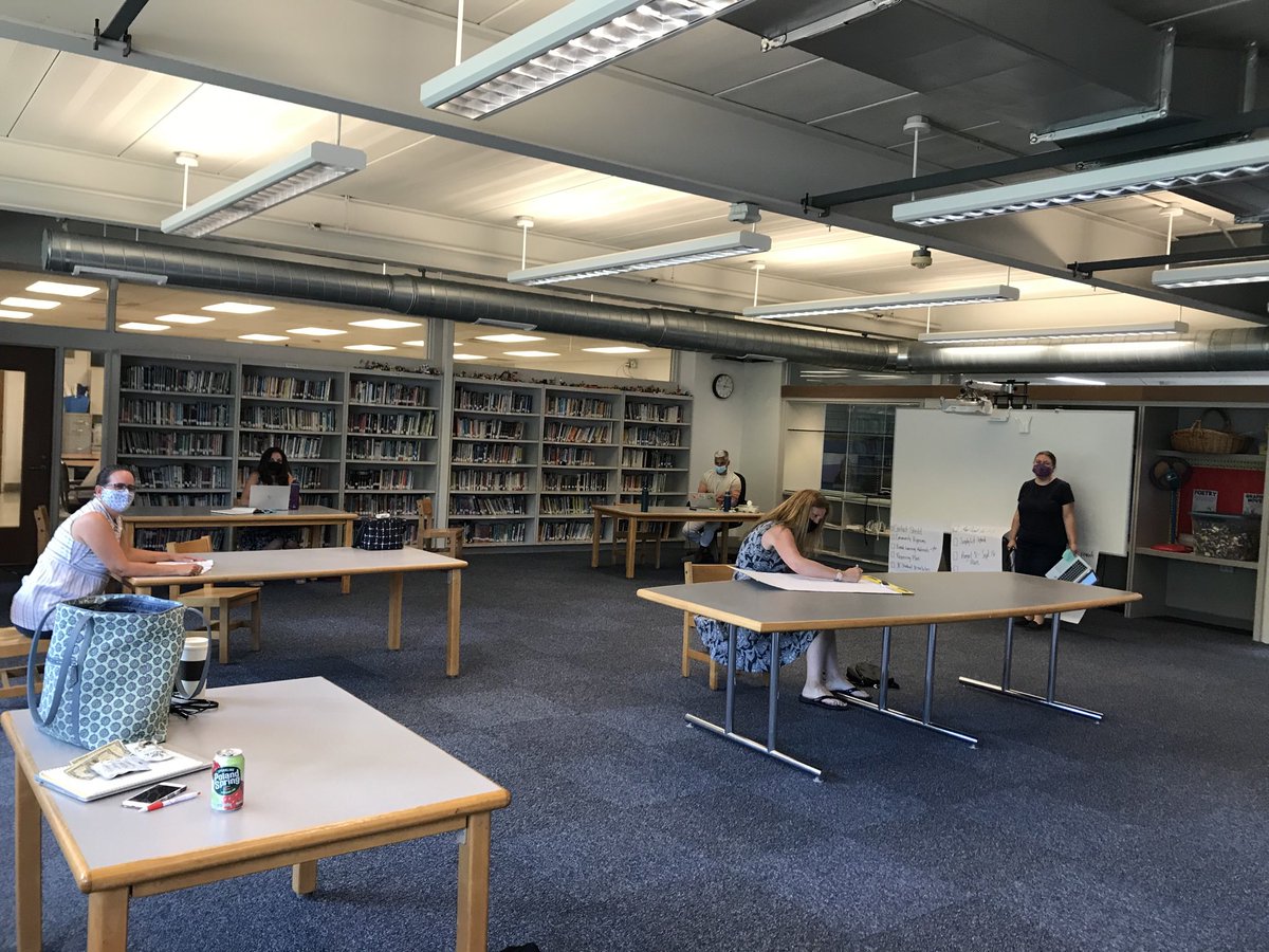 Elem admin socially distanced and hard at work planning reopening of schools! Thanks for hosting ⁦<a href="/Sanborn_APS/">Sanborn School</a>⁩  #weareandover ⁦<a href="/AndoverPS/">APS</a>⁩ ⁦@HPE_Andover⁩ ⁦<a href="/BancroftAPS/">Bancroft School</a>⁩ ⁦@blee_sanborn⁩ ⁦<a href="/SandraTrach/">Sandra Trach</a>⁩