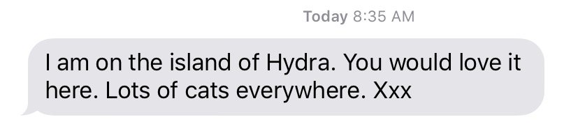 @princessekateri @style_minds @elemouk From 2018, had no idea she was on Hydra, unexpected text from one of my oldest friends (since we were 11!) who lives in NYC — and she mentions Cats there!