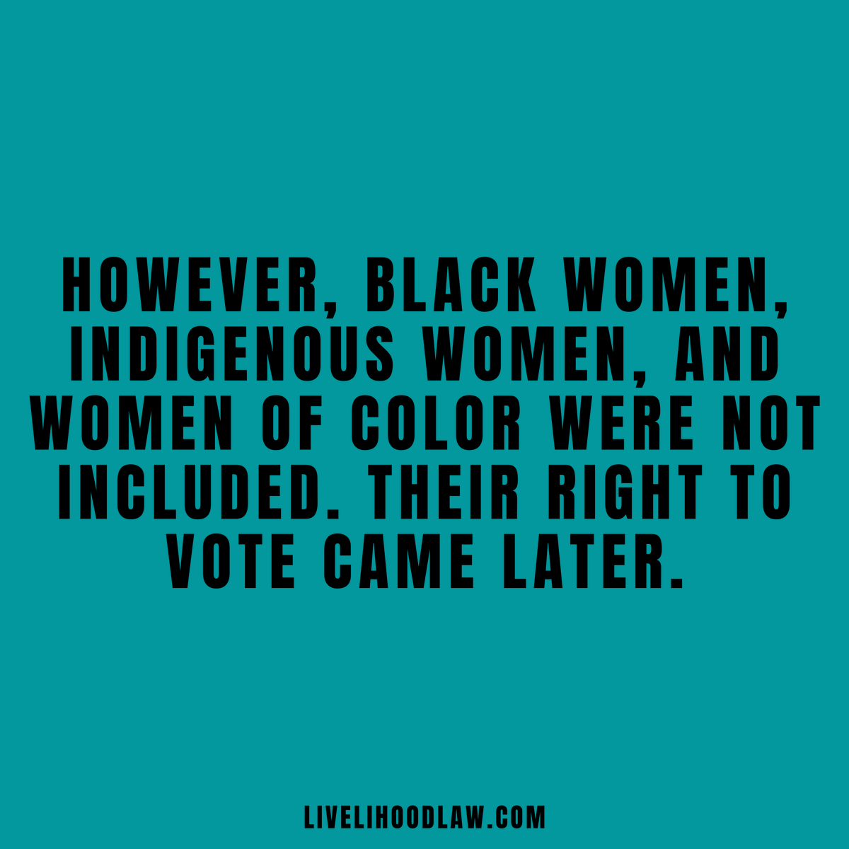 LivelihoodLaw's tweet photo. 100 years ago today, the 19th Amendment was ratified and white women were granted the right to vote by law. This was a huge step in women’s rights.
#intersectionalequality #genderequality #womensuffrage https://t.co/kDXKx4O9Hs