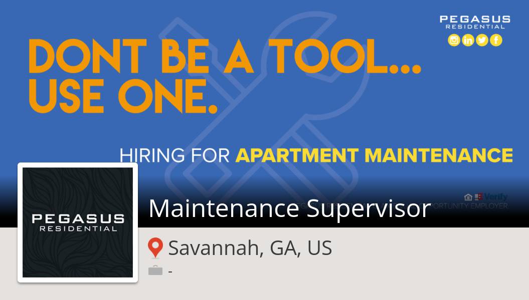 #PegasusResidential is looking for a #Maintenance #Supervisor in #Savannah, apply now! #job workfor.us/pegasusresiden… #pegasuspower #wemakepigsfly