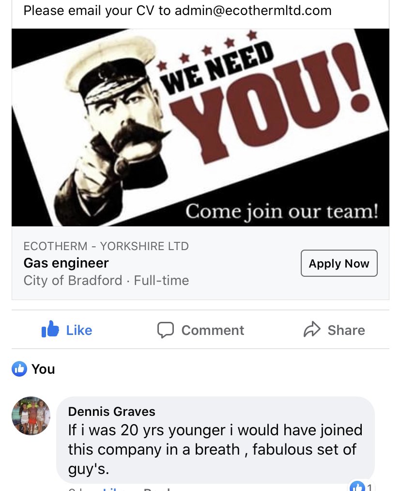 EcothermLTD's tweet photo. When a customer leaves this comment on your job advert 👏🏻🙌🏻 WHAT A GUY! #Recruiting #jobs #tadcaster #bradford #westyorkshire #plumbing #heating #contractor https://t.co/vB82aZoN3b