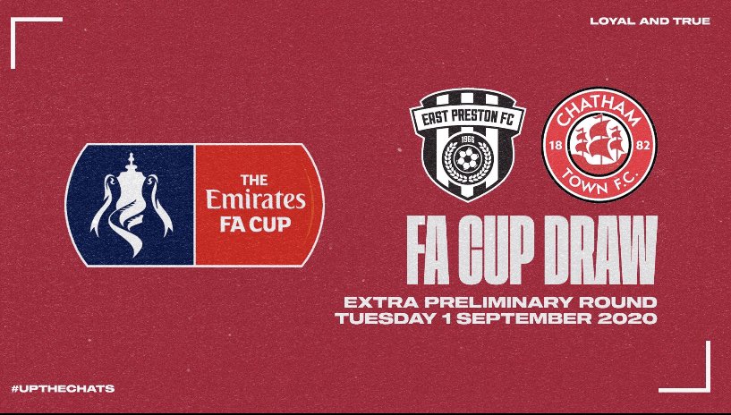We have been drawn away against <a href="/EastPrestonFC/">East Preston FC</a> in the FA Cup Extra Preliminary Round🏆 Tie to be held on Tuesday 1st September #UpTheChats 🔴⚫️🔴