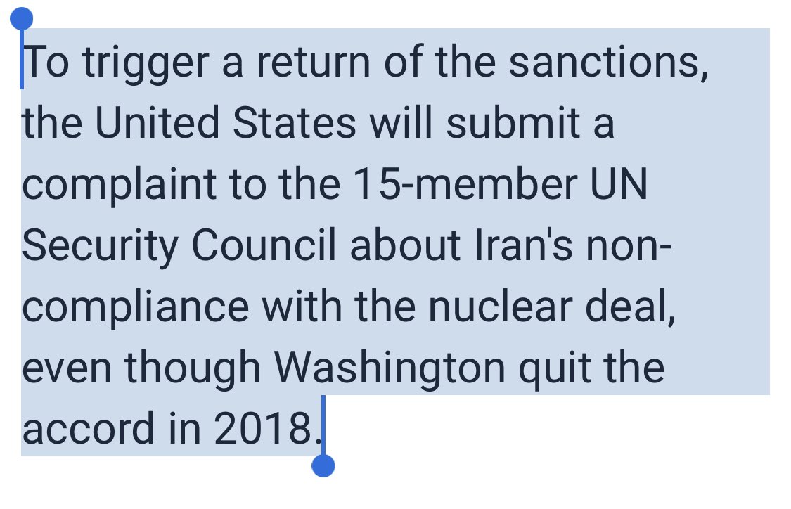 There are 2 parts of what is called the  #IranDeal. 1) The  #JCPOA which Obama struck through a series of executive actions, and 2) UNSCR2231 which is the international framework.The US withdrew from #1 but remains compliant with #2
