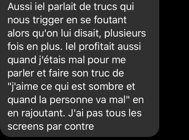 Je vais à présent vous déposer le témoignage d’une amie qui a également eu des mauvaises expériences à son sujet avec son accord