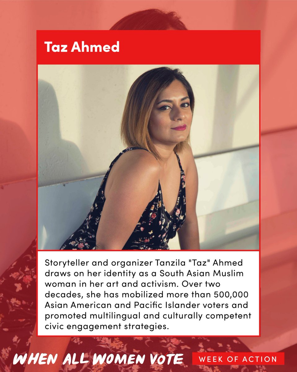 Storyteller and organizer  @TazzyStar draws on her identity as a South Asian Muslim woman in her art and activism. She has mobilized more than 500,000 A.A.P.I. voters and promoted multilingual and culturally competent civic engagement strategies.Photo:  @WajihaIbrahim