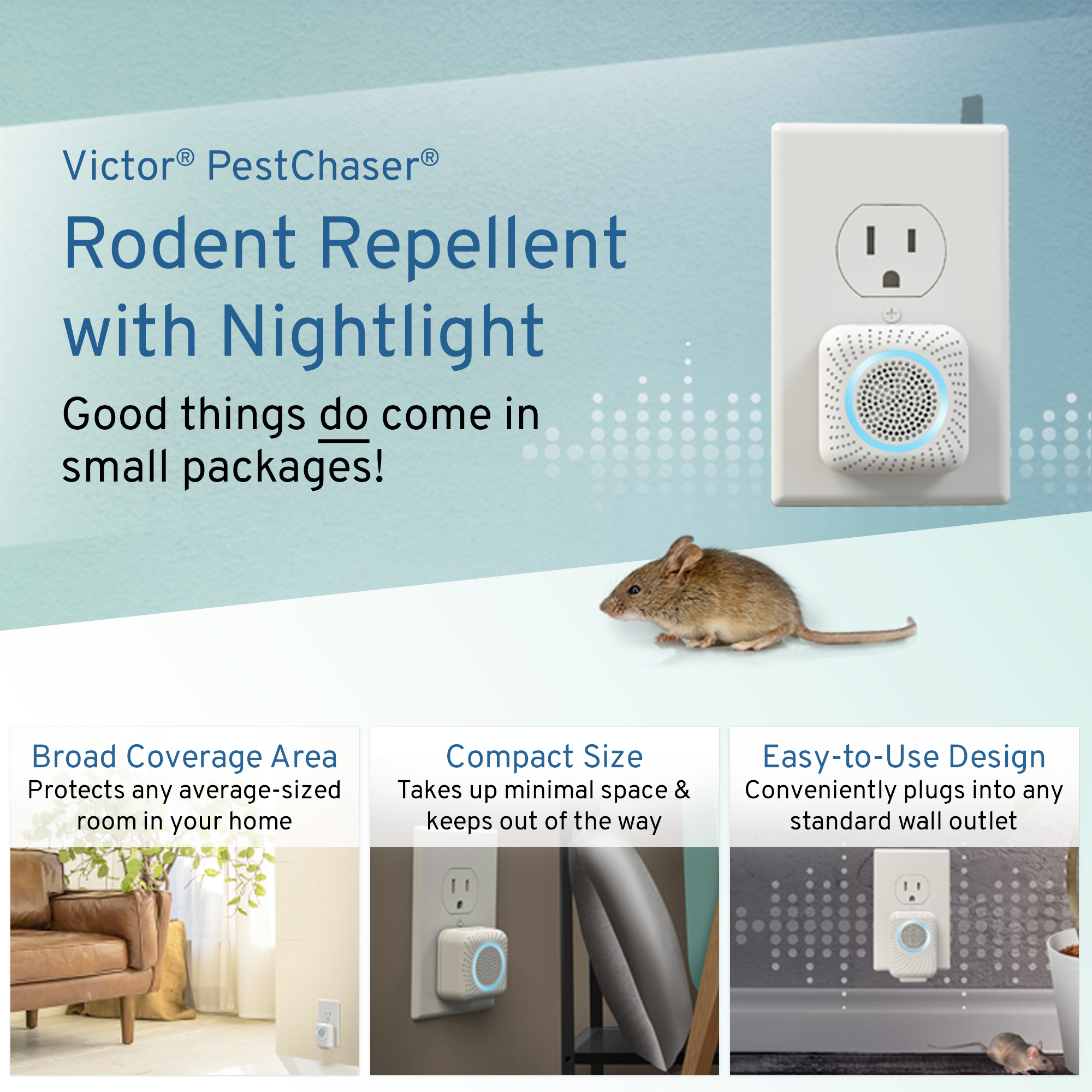 3-Pack Mini PestChaser Rodent Repeller with 1 Nightlight