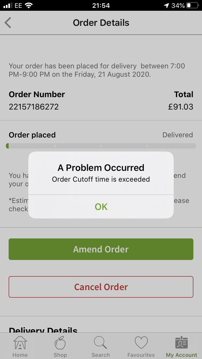 Walk_L_1980's tweet photo. @asda why can’t I amend my grocery order online? It’s due for delivery on Friday, but I’m getting this error message tonight? https://t.co/87xQFoAIM0
