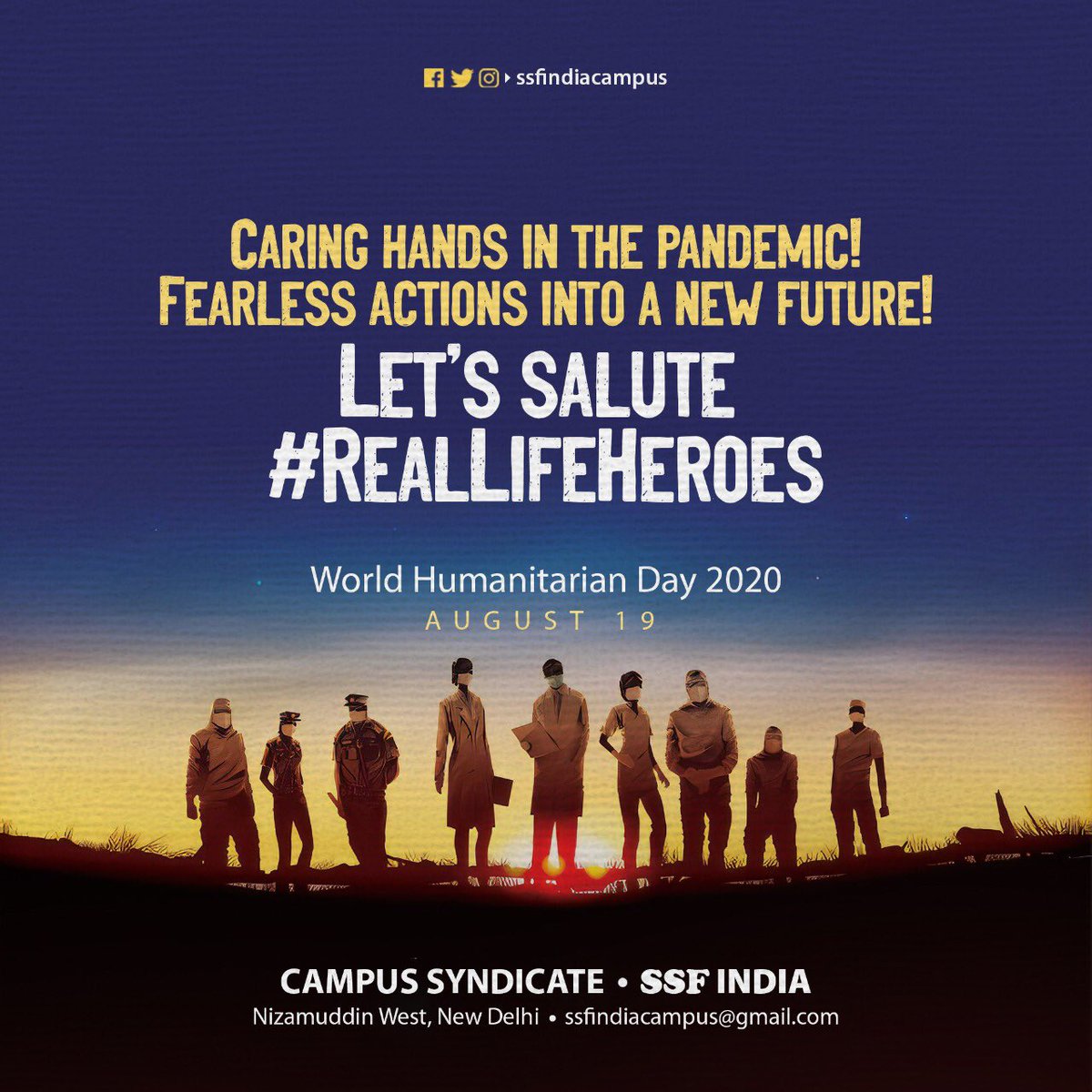 Mohd_Shareef___'s tweet photo. Humanitarian workers including doctors, nurses and other Covid warriors have committed their lives to saving the world in this unprecedented crisis across the globe. 
Let’s Salute #RealLifeHeroes
#WorldHumanitarianDay2020
#WorldHumanitarianDay 
@ssfindiacampus @nationalssf https://t.co/bXOXPYPcvA