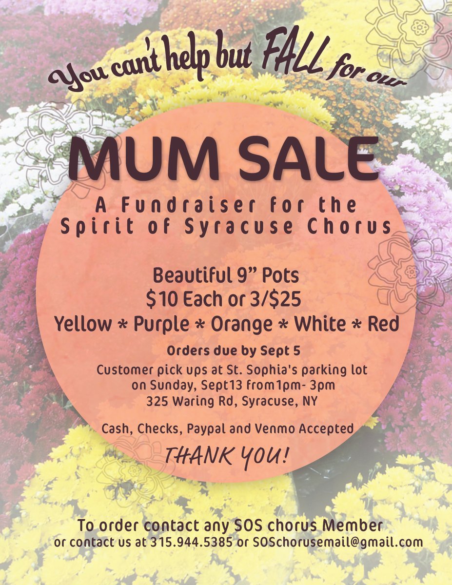 SOS_Chorus's tweet photo. It's almost Fall Y'all! SOS is selling beautiful mums through sept 5 to support our music education programs! https://t.co/VDmpvM2H1y