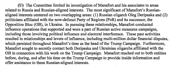 34/ Understand this: Manafort was an active, fully engaged, frenetic Trump-Russia colluder. The idea that the 2016 Trump campaign didn't collude with Russia is gone. It was gone back in 2018, when I wrote Proof of Collusion, but the SSCI report confirms it for the hundredth time.