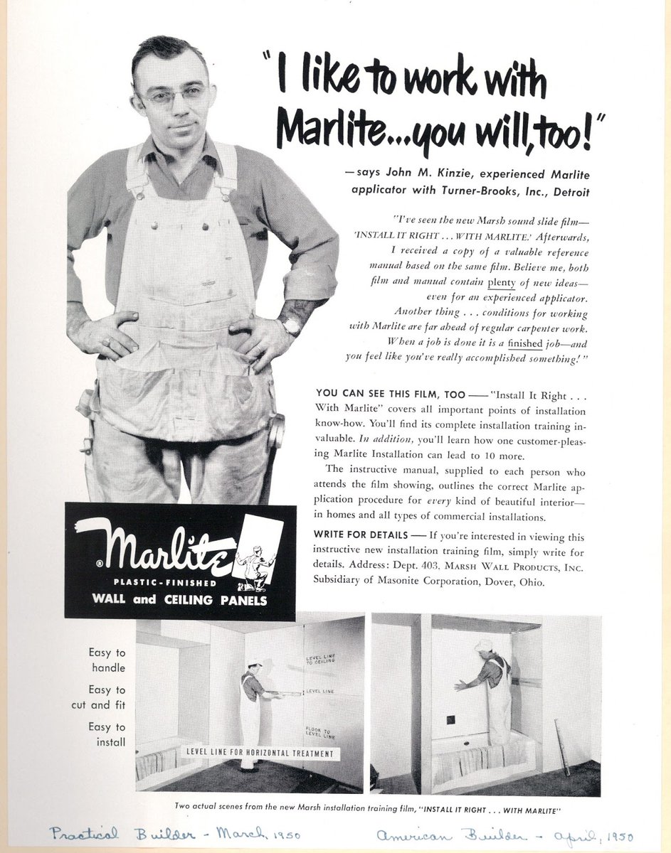 MarliteInc's tweet photo. It was true in the 50's and it's still true today. Installers like working with Marlite! #marlite #vintage #realsolutions #history https://t.co/RL40SgNGVi