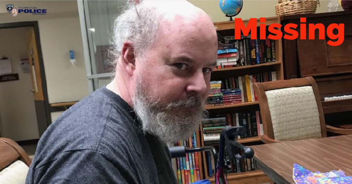 ThorntonPolice's tweet photo. ***Missing Adult ***
Please share/keep a look out for missing adult with disabilities, Thomas Osvold (49 yrs) last near 128th &amp; Holly St wearing green “Kiss me, I’m Irish” shirt, Colorado Avs pajama bottoms, &amp; a scar on top of his head. Thomas is in need of Rx too.  911 if seen. https://t.co/OBLesaVYyv