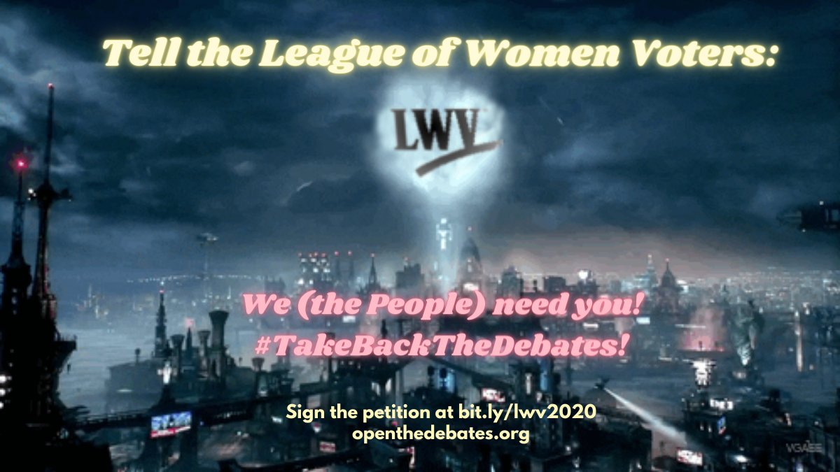 OpenTheDebates's tweet photo. New graphic for our #TakeBackTheDebates petition. Will you heed the call, @LWV?
Sign & share: https://t.co/ndH8qiRWyG
#LWV100 #LWV100debate #19thAmendment #LetHerSpeak #LetThemDebate #OpenTheDebates https://t.co/Hze2X7X9Pp
