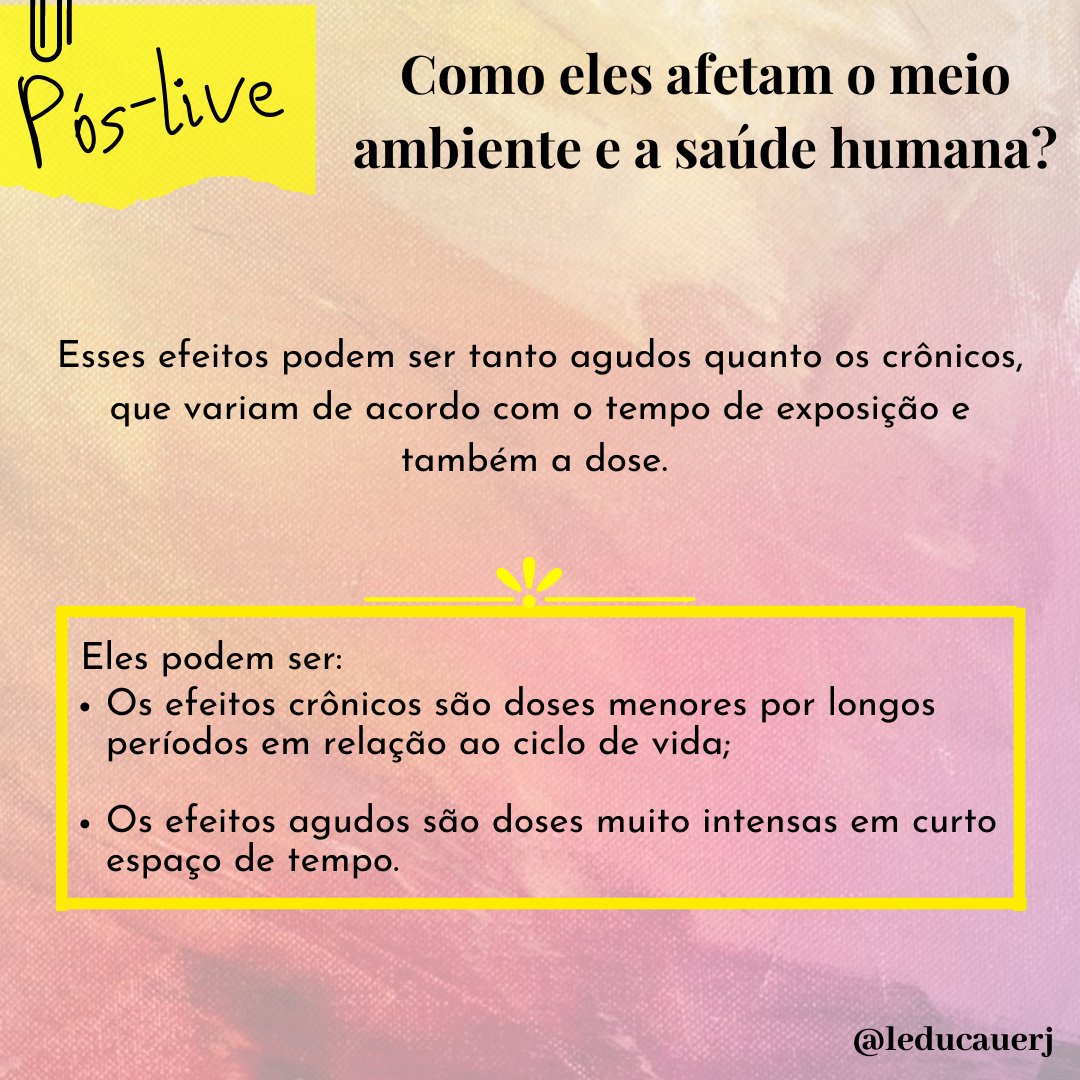 leducauerj's tweet photo. Vocês sabem o que é Pós-live? 
É uma forma das pessoas que não conseguiram ver, saberem os principais pontos que foram abordados durante a live. Então, aqui nesse post  vamos apresentar o que foi tratado sobre o tema "Poluentes Emergentes e a Saúde Ambiental"! #leducauerj https://t.co/Z1f1SLiaqh