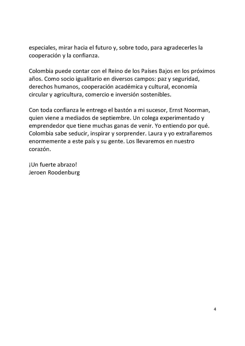 NLinColombia's tweet photo. #NLinColombia #Embajador
Con ocasión de la finalización de su misión en Colombia, compartimos las palabras de despedida del embajador @J_Roodenburg (en NL y ESP).
El embajador Roodenburg iniciará pronto su nueva misión como embajador en Marruecos. ¡Le deseamos muchos éxitos! https://t.co/PHvrhew13R