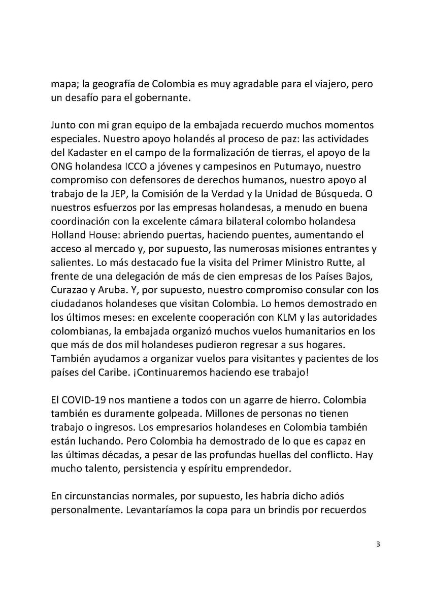 NLinColombia's tweet photo. #NLinColombia #Embajador
Con ocasión de la finalización de su misión en Colombia, compartimos las palabras de despedida del embajador @J_Roodenburg (en NL y ESP).
El embajador Roodenburg iniciará pronto su nueva misión como embajador en Marruecos. ¡Le deseamos muchos éxitos! https://t.co/PHvrhew13R