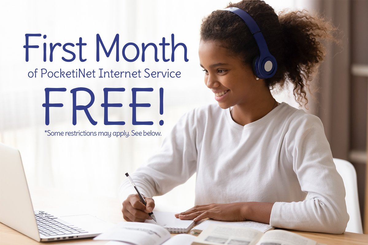 PocketiNet's tweet photo. Our August “Back to School” special means first month of PocketiNet Internet Service is FREE  with FREE installation when you sign up now!
*Limited time offer on select PocketiNet Internet Service for new customers with 24 month service agreement. Call 509-526-5026x3 for details. https://t.co/l8ctTNBLSB