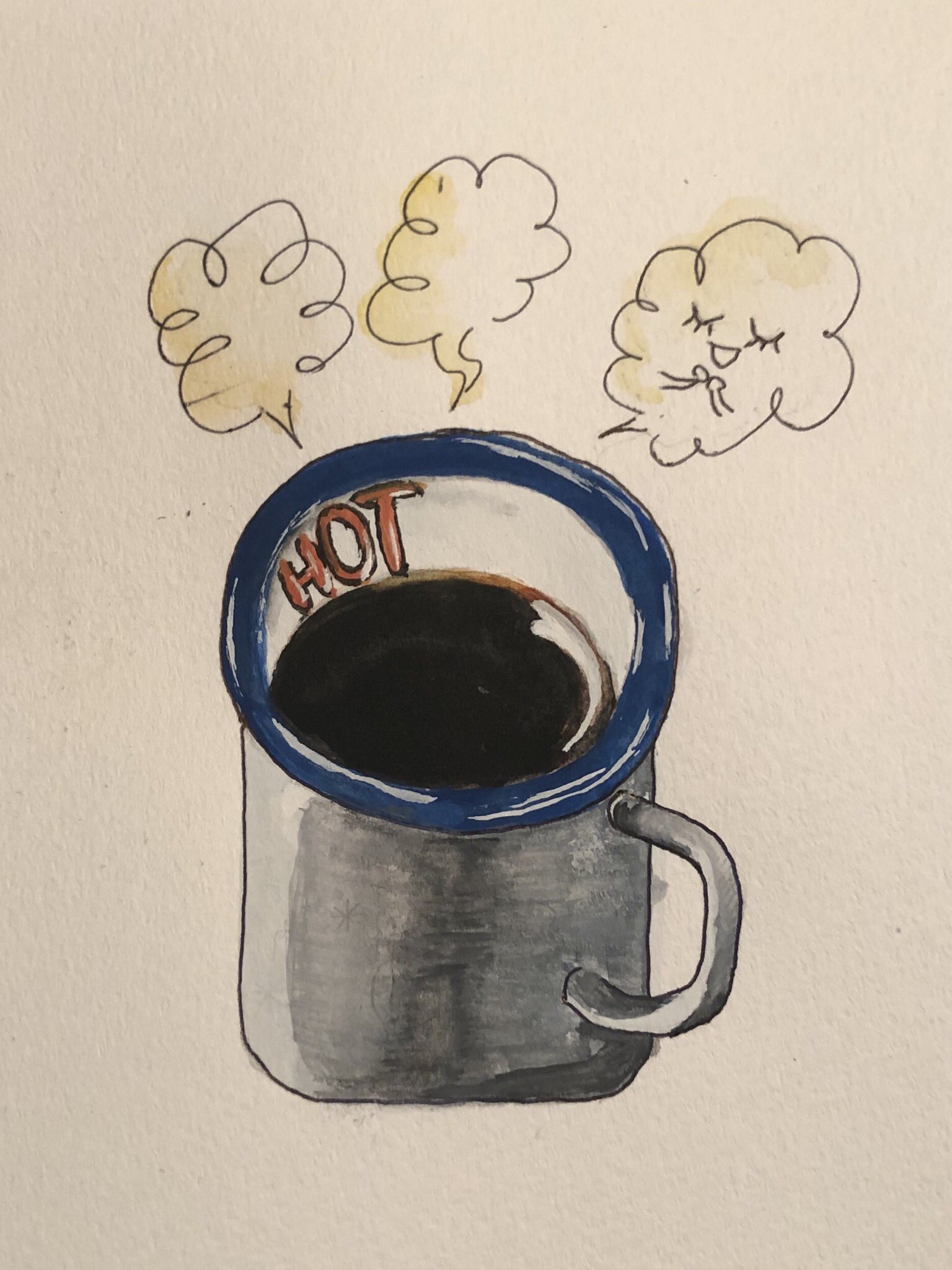 よしまつ あい ホットコーヒー A Cup Of Coffee コーヒー ホットコーヒー アイスコーヒー 夏 Coffee Coffeetime Coffeelover Icedcoffee イラスト グラフィック 手描き 水彩画 Watercolor Illustration デザイン グラフィックデザイナー