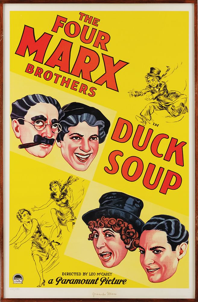 seguirían “Animal Crackers” (1930), “Monkey Business” (1931) y “Horse Feathers” (1932) y “Duck soup”, 1933), todas producidas por Hermann J. Mankiewicz, que fue guionista del filme "Ciudadano Kane" (1940).Después rodaron para la MGM “A night at the opera” (1935), “A day at the