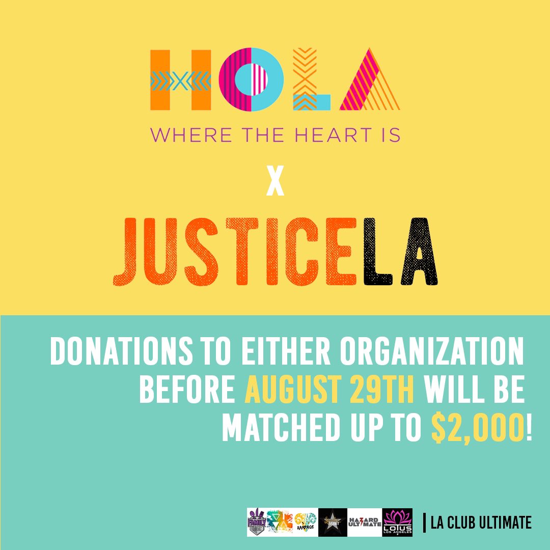During August, <a href="/larampage_ulti/">LA RAMPAGE</a> and #Hazard are pairing up to bring awareness to two local organizations that work to uplift local communities with an intersectional mindset: @HeartofLA and <a href="/JusticeLANow/">JusticeLA</a> . Please support by donating to either org by Aug 29th. #BlackLivesMatter