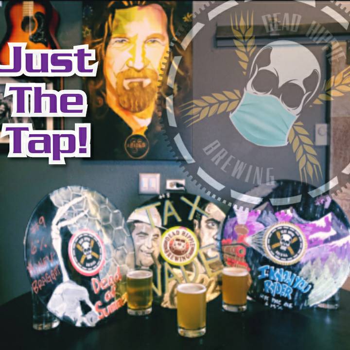 DeadHippieBrew's tweet photo. It's "Just the Tap" Tuesday at The Hippie! Join us for one dollar off select pints every week! No growlers or krowlers, just the tap! This week's beers are the Tax Evader Belgian Wit, I Know You Ryder Rye Pale Ale, and the Dead Of Summer Honey Braggot! #deadhippie #bringyourmask https://t.co/1Zb45uBVOJ