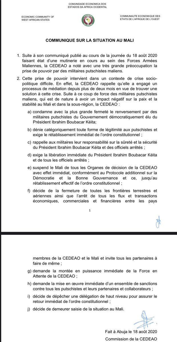 rmaghrebi's tweet photo. #Mali: ECOWAS condemned today’s coup and announced to be sending a delegation to Mali in addition to closing borders with the country. https://t.co/NimnHvYAL9