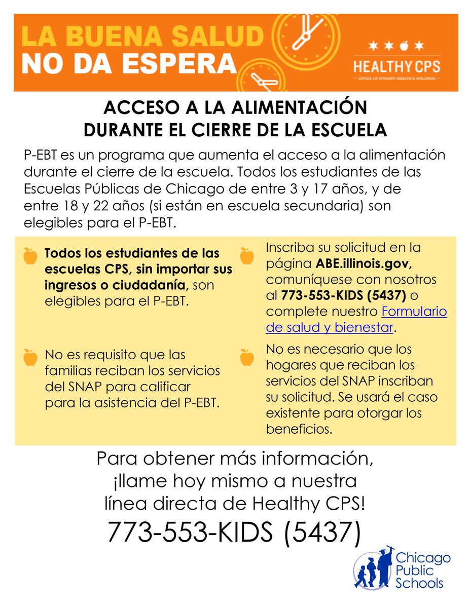 ChiPubSchools's tweet photo. We've received questions about false information circulating online about P-EBT from other sources. The accurate flyer below includes accurate information on P-EBT, please refer to it when applying to the program (please note the deadline has been extended to August 31). https://t.co/cChSQThXPt