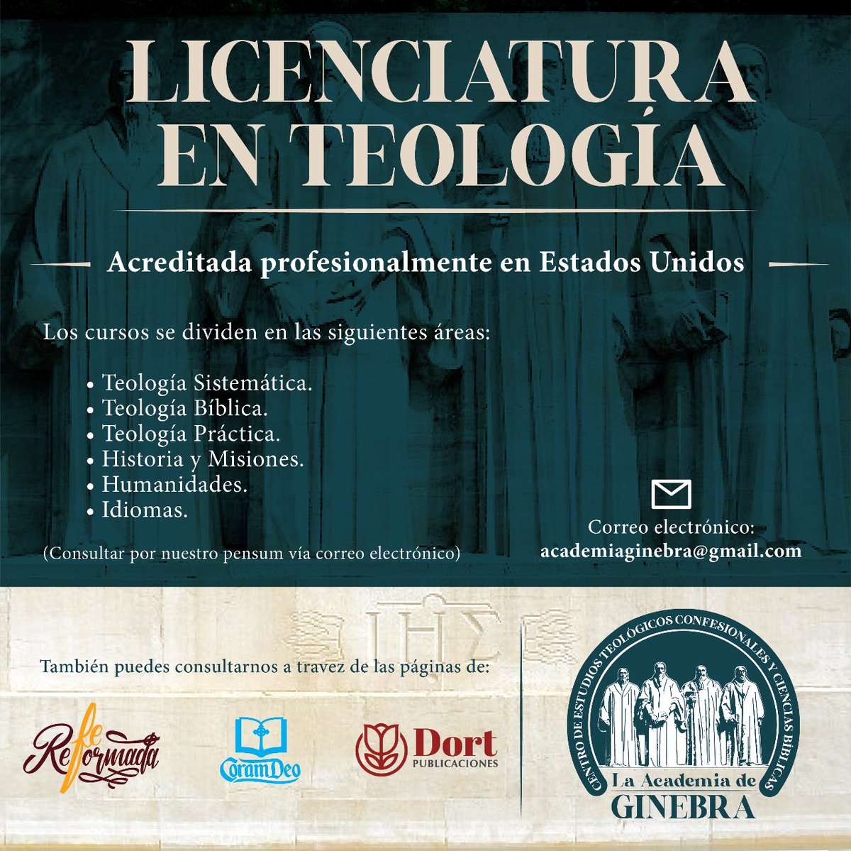 fereformadagt's tweet photo. «𝐋𝐢𝐜𝐞𝐧𝐜𝐢𝐚𝐭𝐮𝐫𝐚 𝐞𝐧 𝐓𝐞𝐨𝐥𝐨𝐠í𝐚»

La Academia de Ginebra y Fe Reformada te invitan a formar parte de su programa de estudios teológicos!

📅 Iniciamos: 22 de septiembre de 2020.

Para mayor información envíanos un mensaje privado.

#AcademiaGinebra #FeReformada https://t.co/lS9qroVzs5